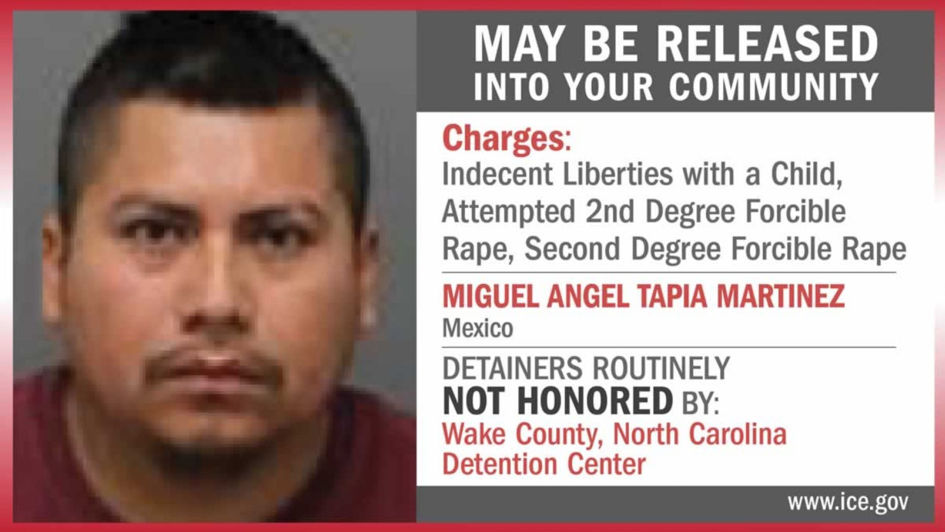 ICE Mug Shot Warning of Release